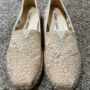 Toms Cream Espadrilles with Lace Overlay